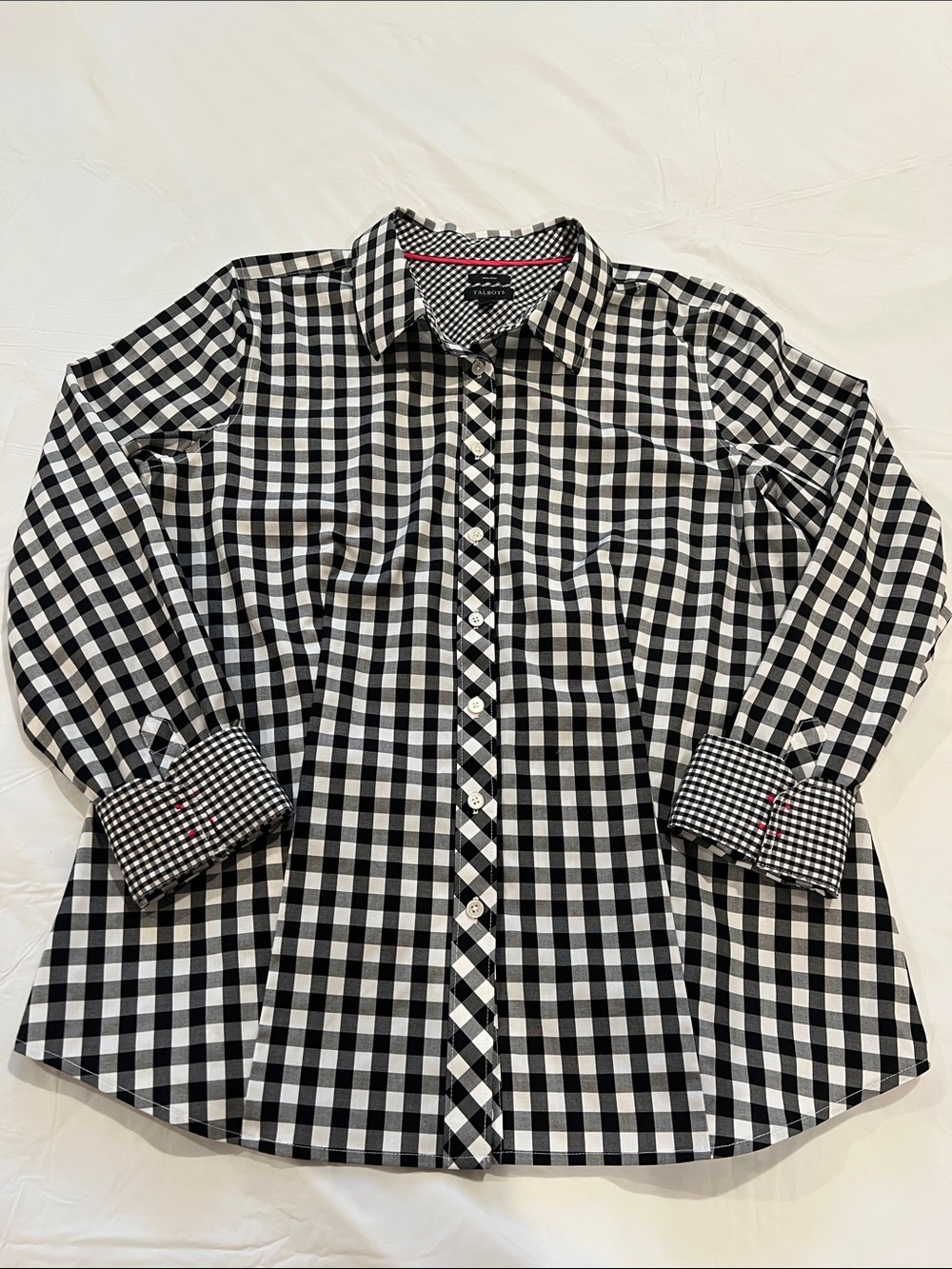 Talbots Black and White Gingham Non-Iron Button Up Shirt